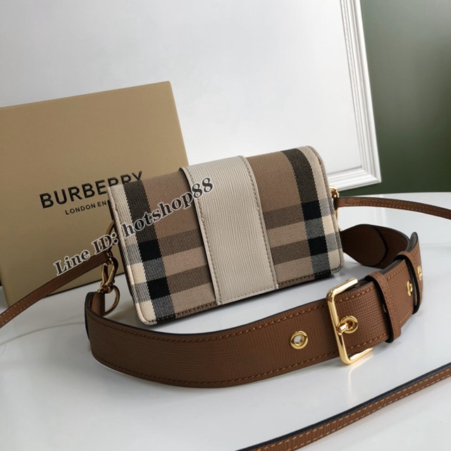 Burberry專櫃新款搭扣包 巴寶莉精紡House格紋單肩斜挎女包 yxb1204